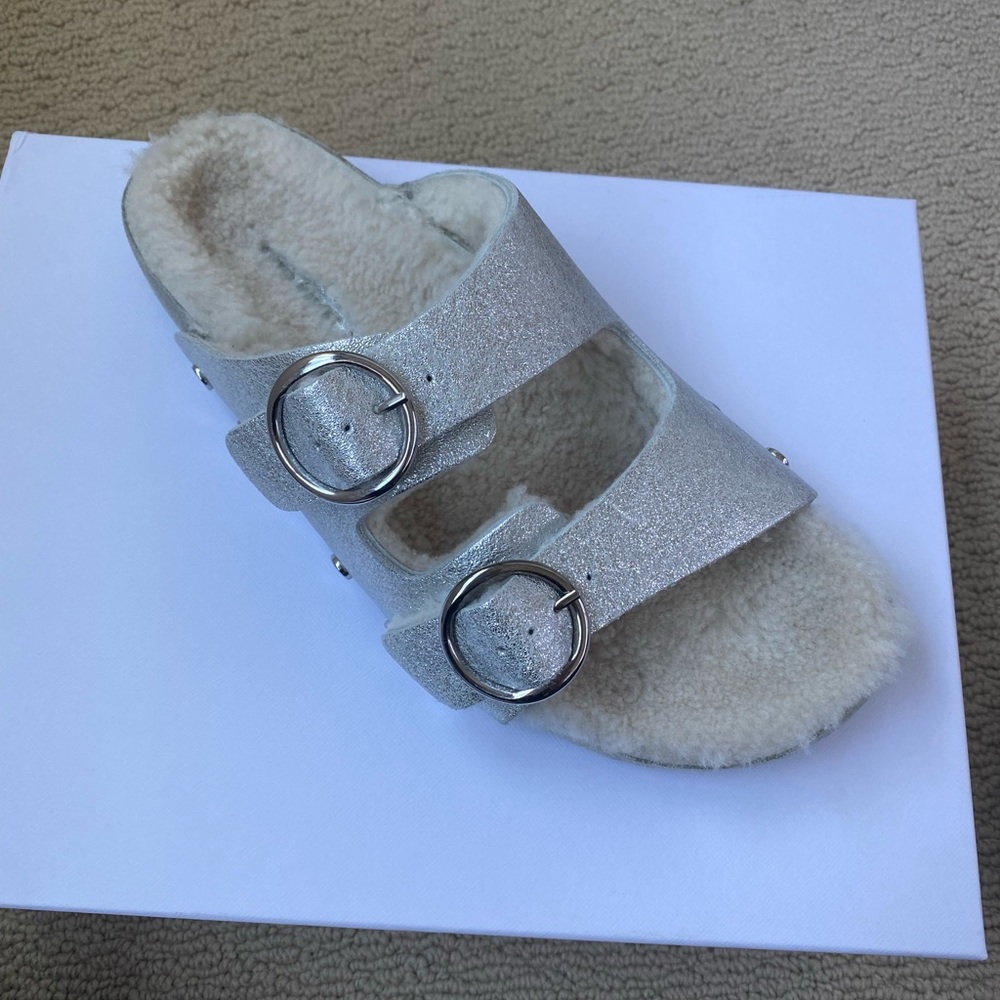 Isabel Marant Lennyo leather and sherling sandal - Picture 2 of 7